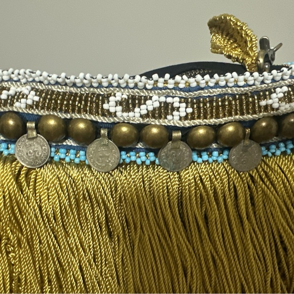 Elliot Mann Elegant Beaded Fringe Clutch - Gold and Blue - Picture 5 of 7